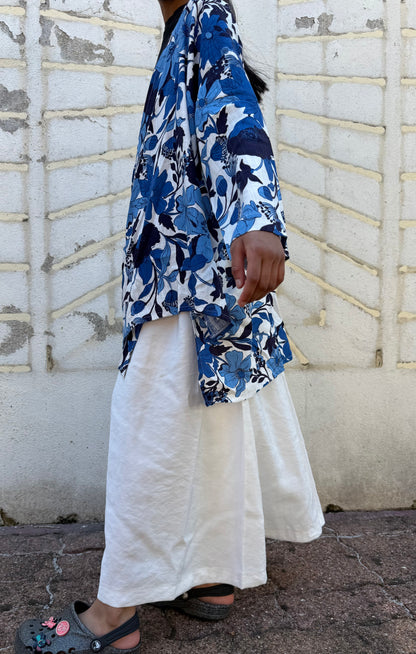 Kimono flowy - fleurie bleu